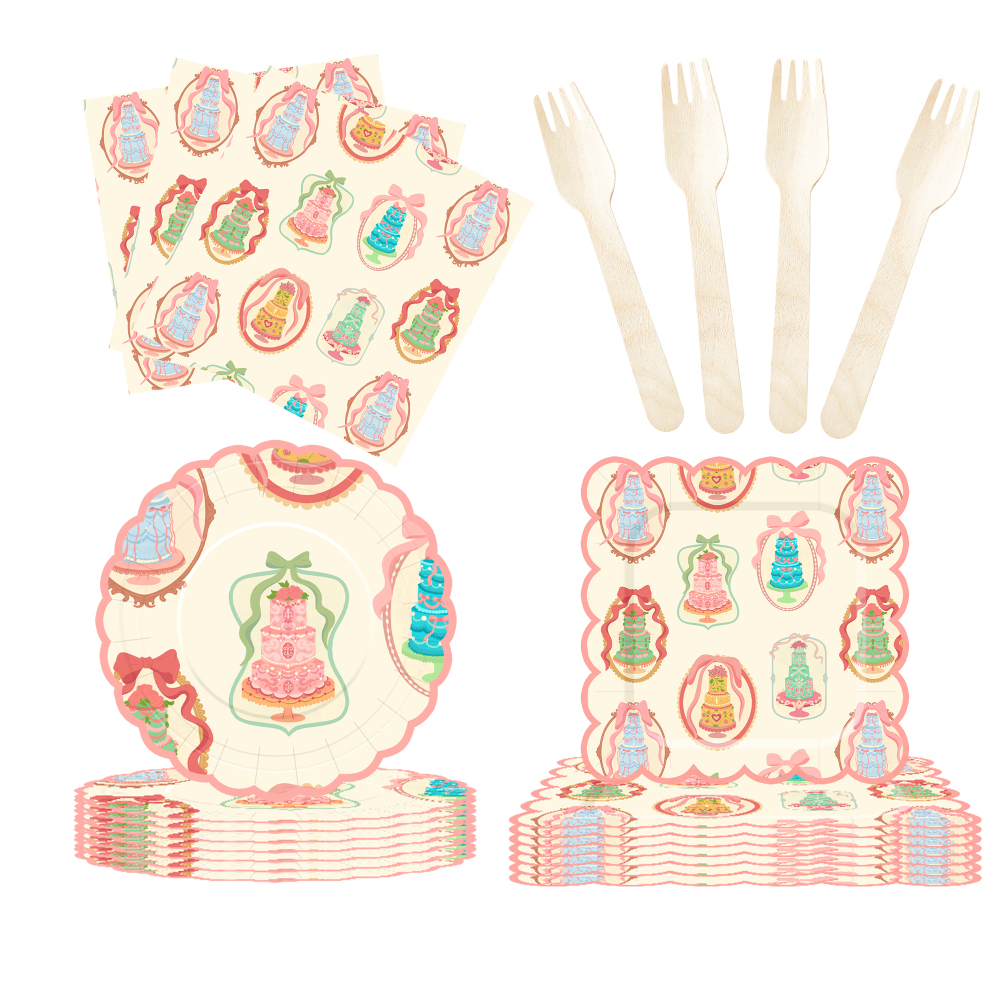 DAMAI Happy Birthday Theme Party Decoration with Cake Disposable Party Paper Plates Cups Napkin with Tableware Set