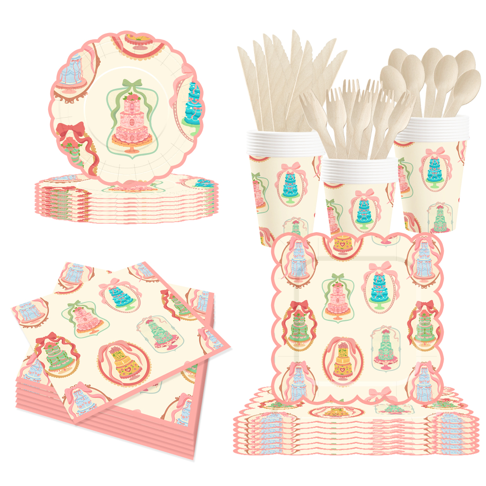 DAMAI Happy Birthday Theme Party Decoration with Cake Disposable Party Paper Plates Cups Napkin with Tableware Set