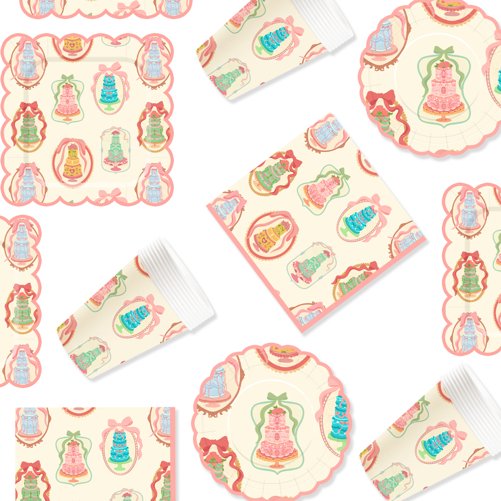 DAMAI Happy Birthday Theme Party Decoration with Cake Disposable Party Paper Plates Cups Napkin with Tableware Set