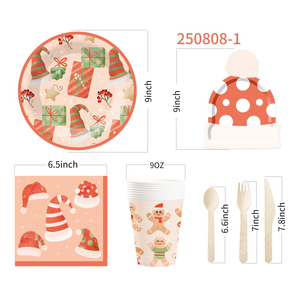 DAMAI New Style Christmas Polka Dot Hat Paper Plate Themed Disposable Paper Plates and Cups for Christmas Party Supply