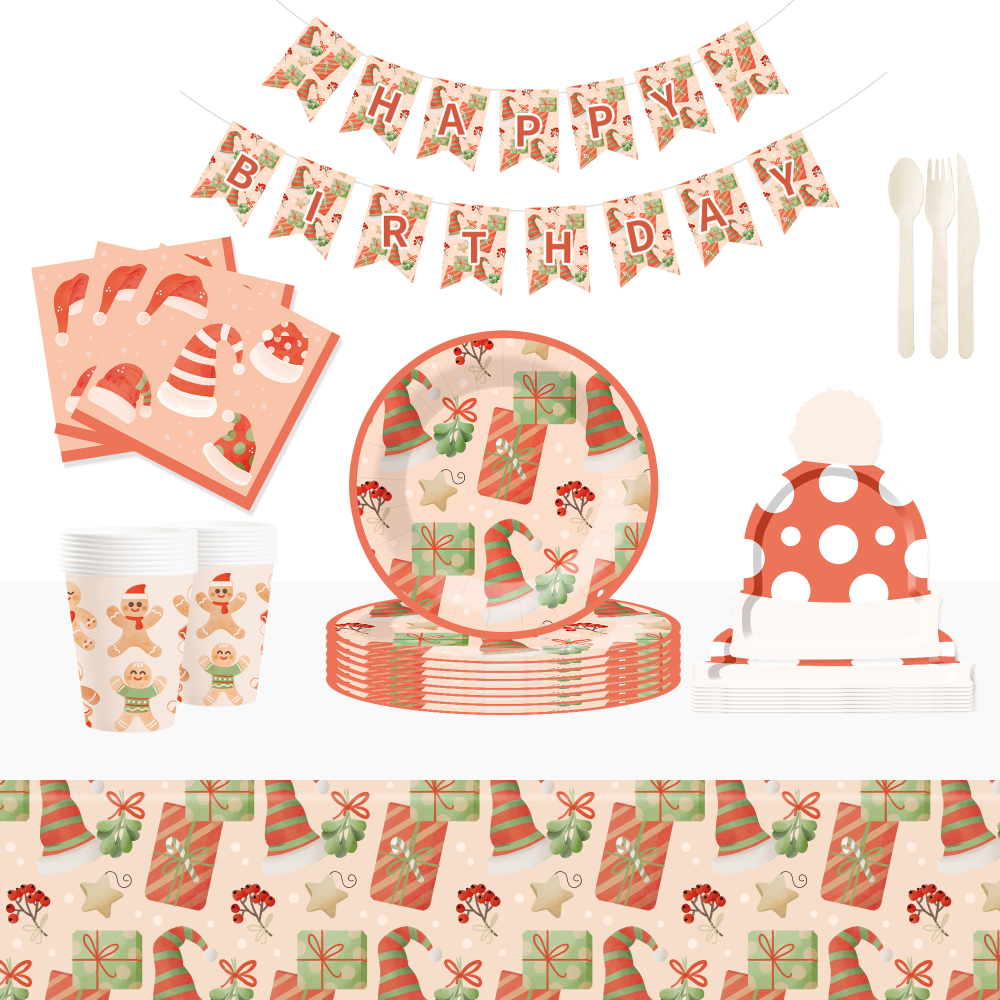 DAMAI New Style Christmas Polka Dot Hat Paper Plate Themed Disposable Paper Plates and Cups for Christmas Party Supply