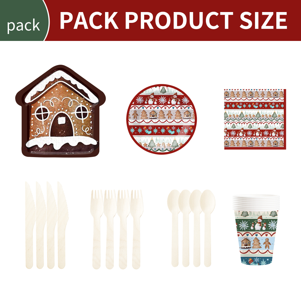 DAMAI Christmas-themed Paper Plates Paper Cups and Napkins with Cookie House and Gingerbread Man Designs