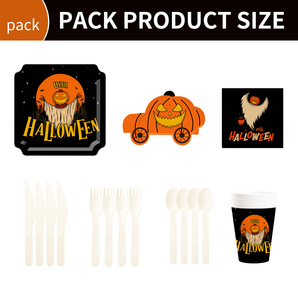 DAMAI Ghost Pumpkin Head and Pumpkin Truck Theme Paper Plates Cups and Napkins for Halloween Supply
