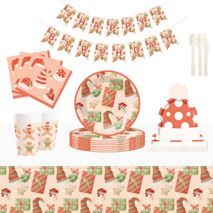 DAMAI New Style Christmas Polka Dot Hat Paper Plate Themed Disposable Paper Plates and Cups for Christmas Party Supply