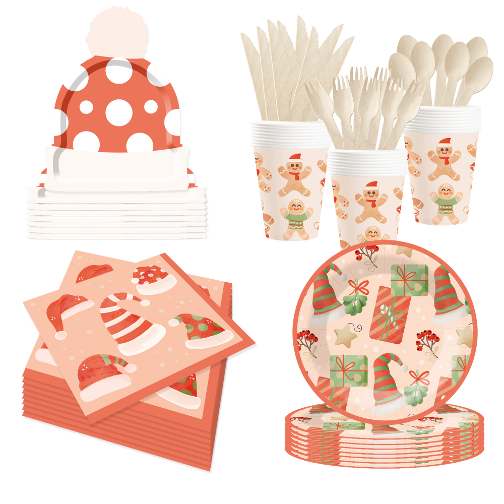 DAMAI New Style Christmas Polka Dot Hat Paper Plate Themed Disposable Paper Plates and Cups for Christmas Party Supply