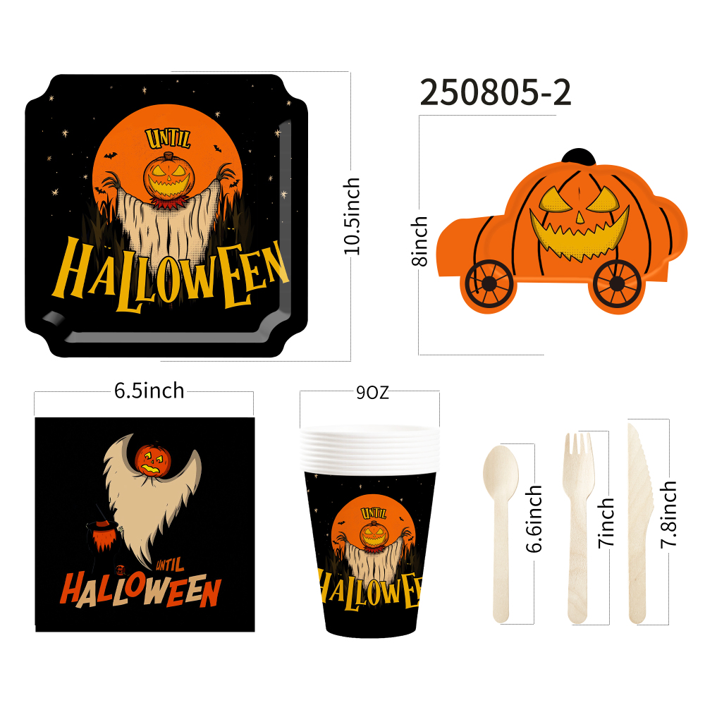 DAMAI Ghost Pumpkin Head and Pumpkin Truck Theme Paper Plates Cups and Napkins for Halloween Supply