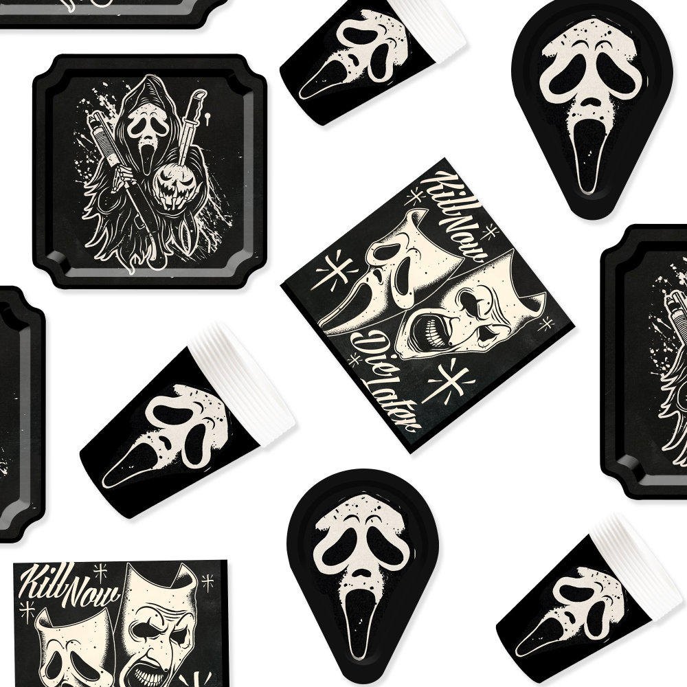 DAMAI Scary Grim Reaper Mask Theme Disposable Paper Plates Cups and Napkins for Halloween Party Supply