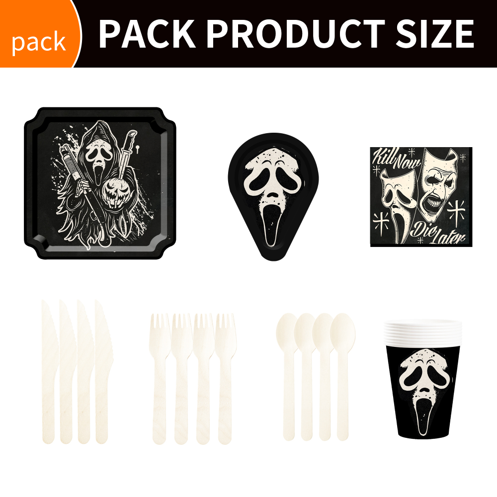 DAMAI Scary Grim Reaper Mask Theme Disposable Paper Plates Cups and Napkins for Halloween Party Supply