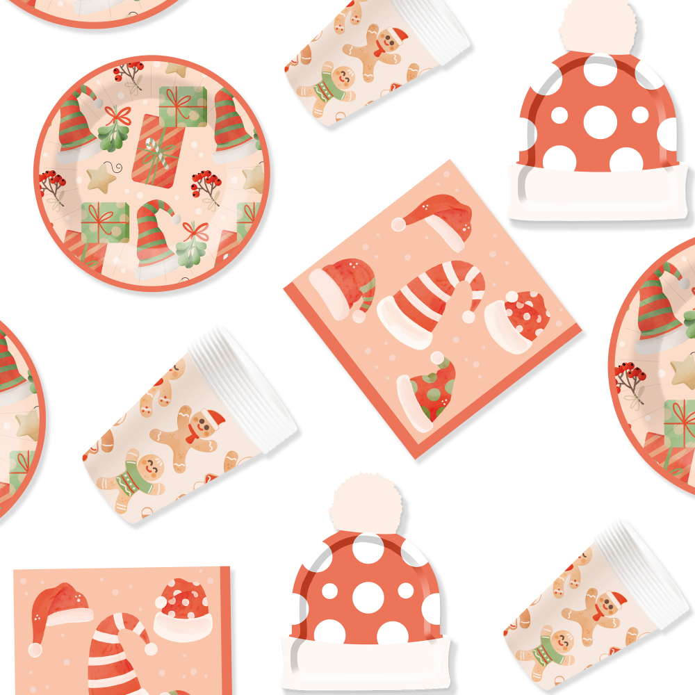 DAMAI New Style Christmas Polka Dot Hat Paper Plate Themed Disposable Paper Plates and Cups for Christmas Party Supply