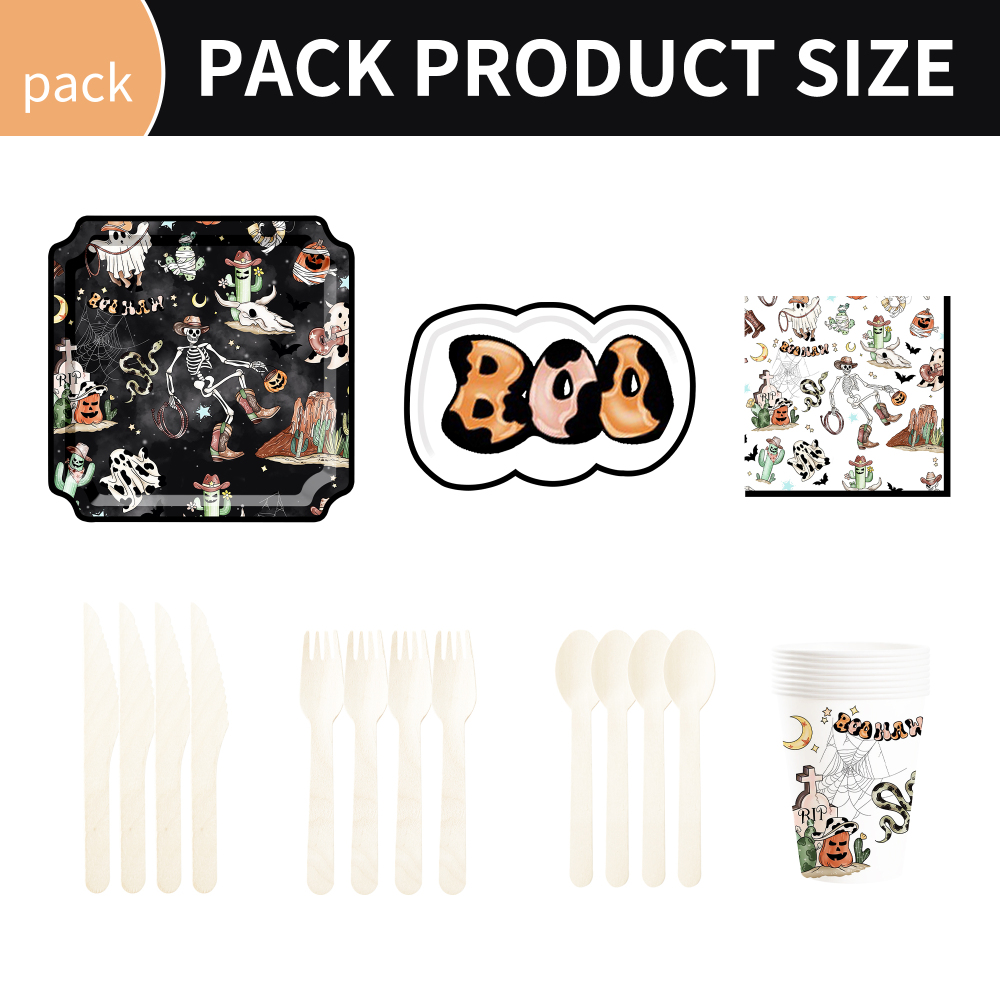 DAMAI New Style Denim-themed Skull Square Paper Plate and Cup Set for Halloween Party Supply