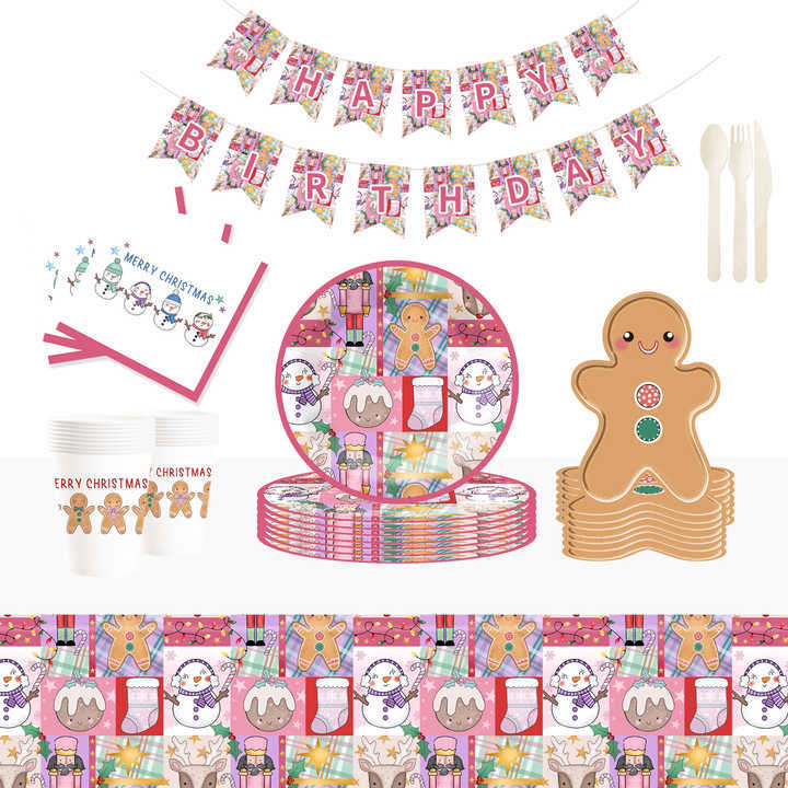 DAMAI New Gingerbread Man Paper Plate Themed Disposable Paper Plates and Cups for Christmas Party Supply