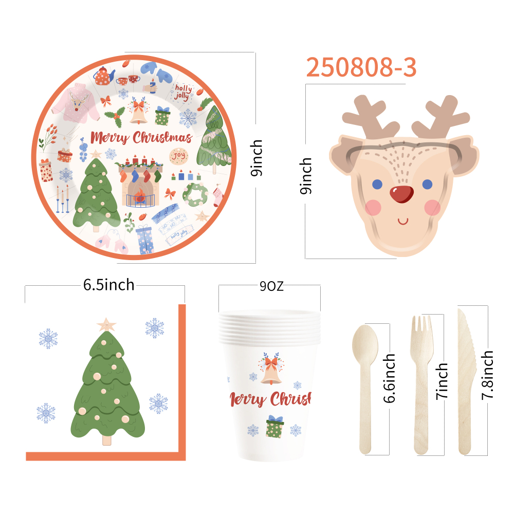 DAMAI New Deer and Christmas Tree Paper Plate and Cup Set for Disposable Paper Plates and Cups for Christmas Party Supply