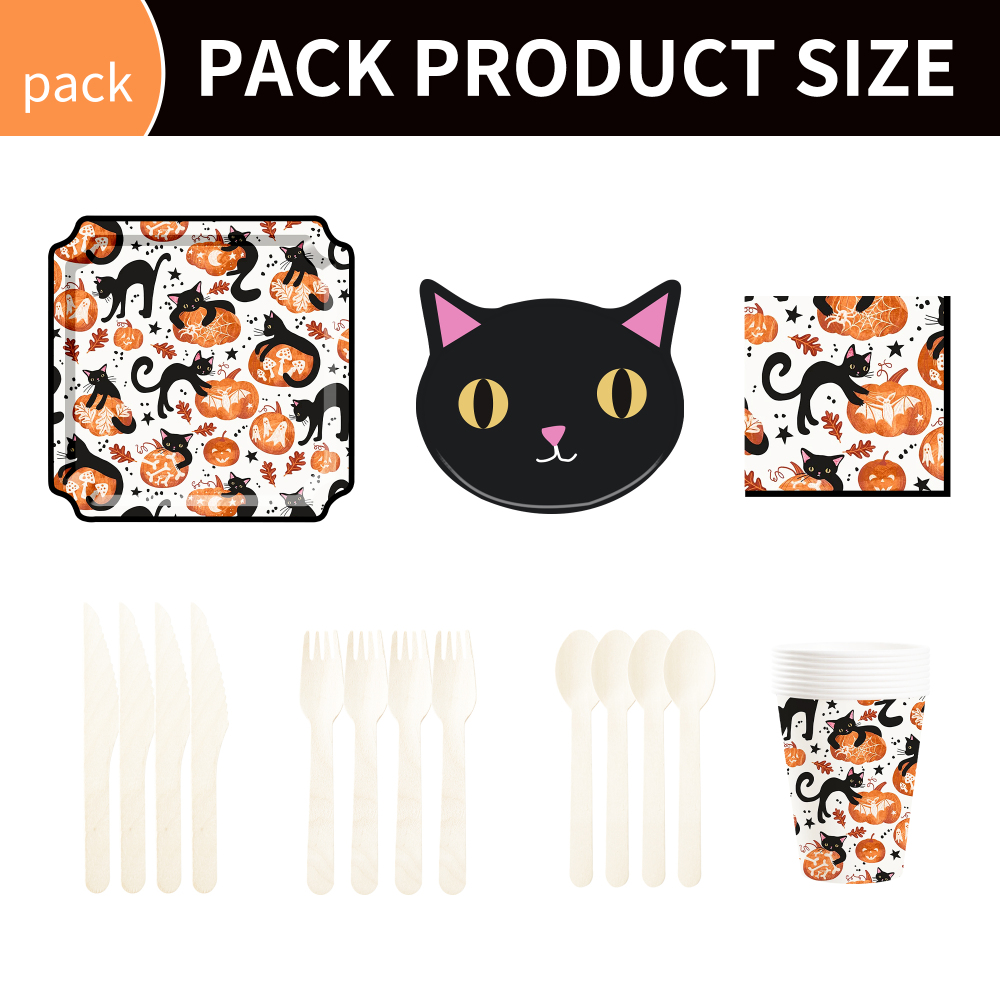 DAMAI New Black cat and Pumpkin Paper Plate Theme Disposable Paper Plates and Cups for Halloween Party Supply