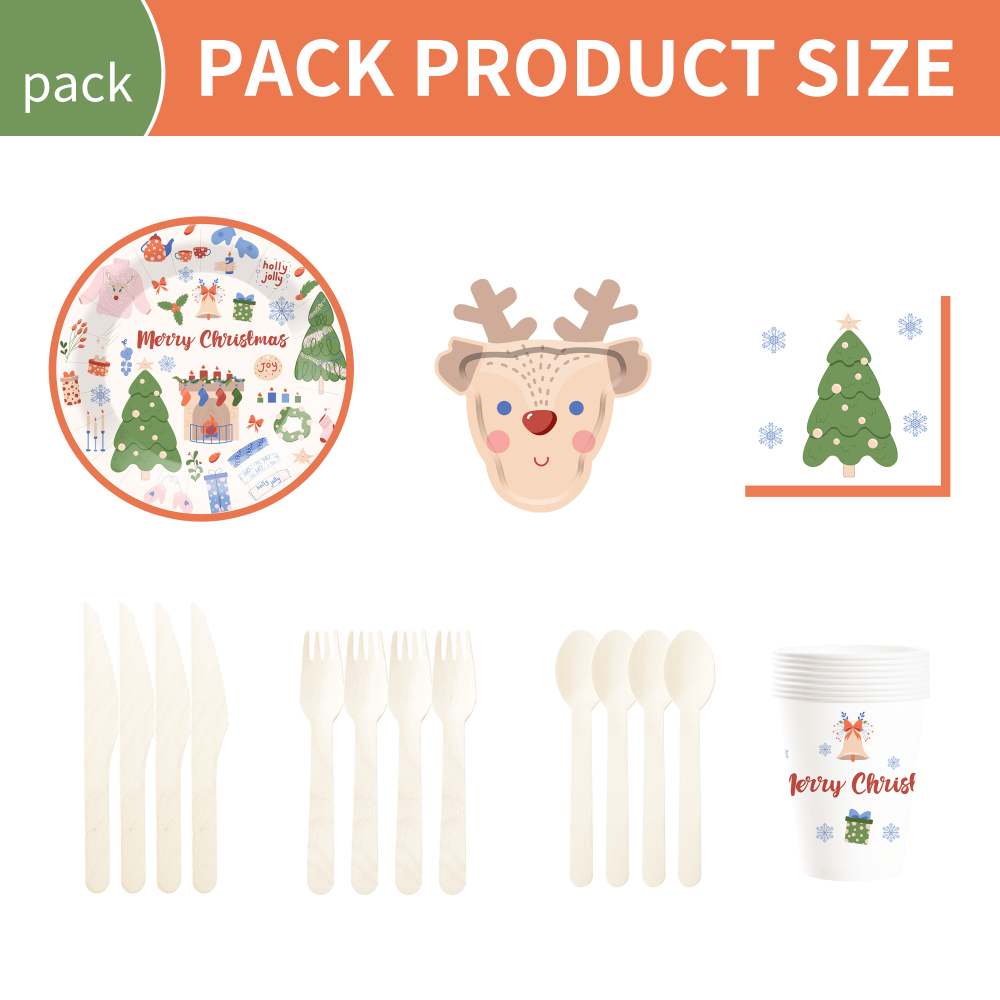 DAMAI New Deer and Christmas Tree Paper Plate and Cup Set for Disposable Paper Plates and Cups for Christmas Party Supply