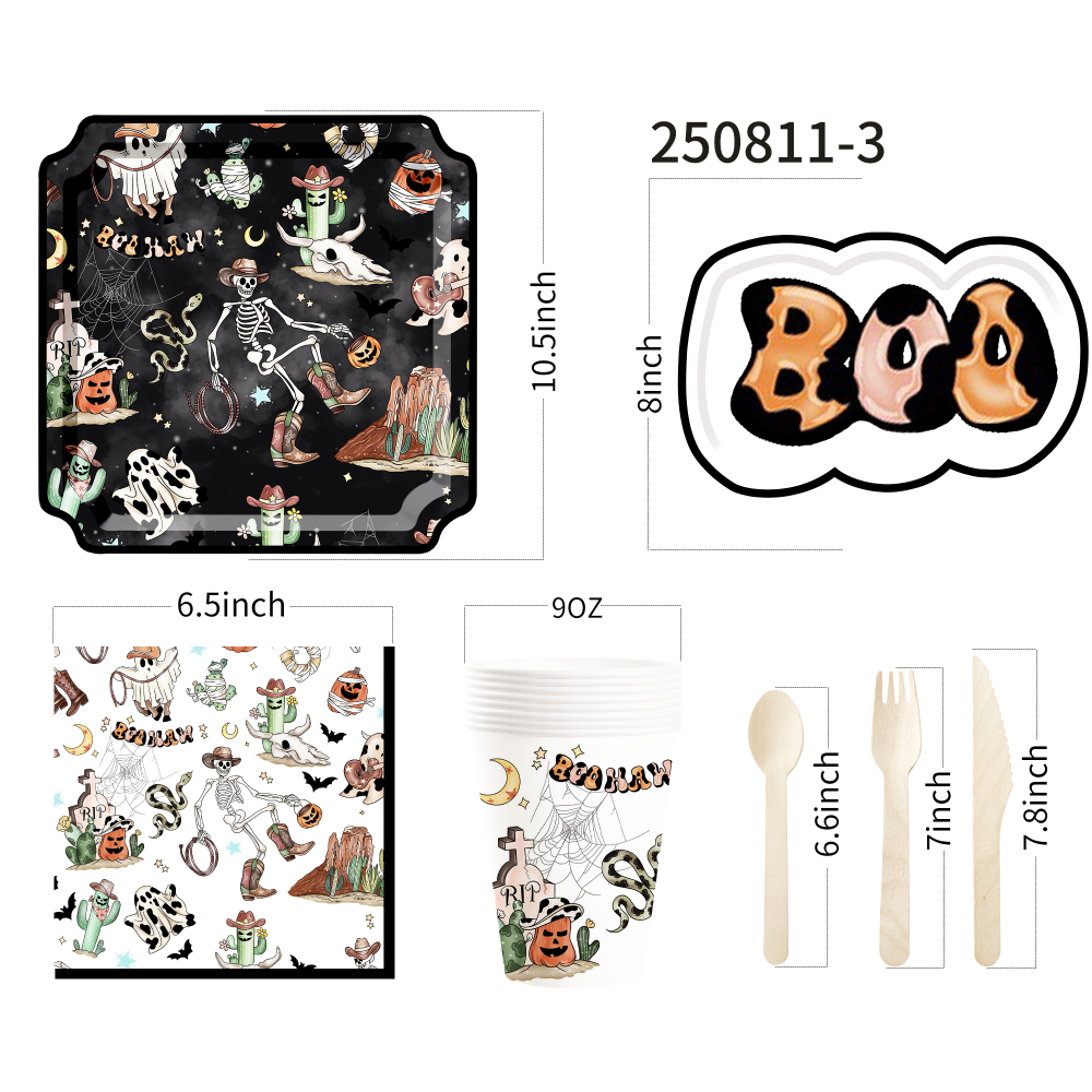 DAMAI New Style Denim-themed Skull Square Paper Plate and Cup Set for Halloween Party Supply