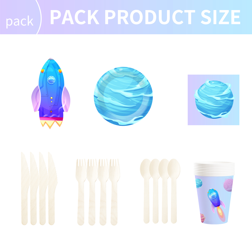 DAMAI Space Birthday Party Supplies Space Theme Paper Plates Cups Napkins Set Disposable Galaxy Party Decorations for 8 Guests