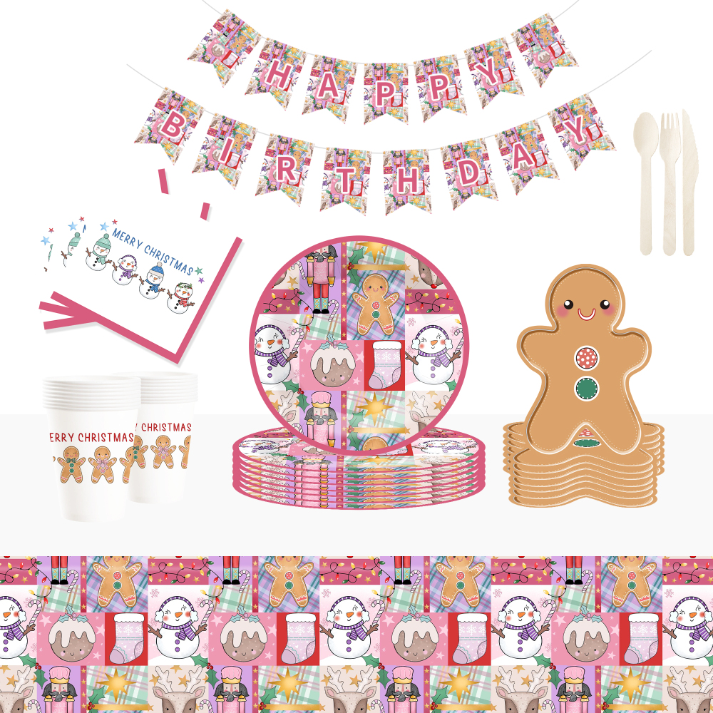 DAMAI New Gingerbread Man Paper Plate Themed Disposable Paper Plates and Cups for Christmas Party Supply