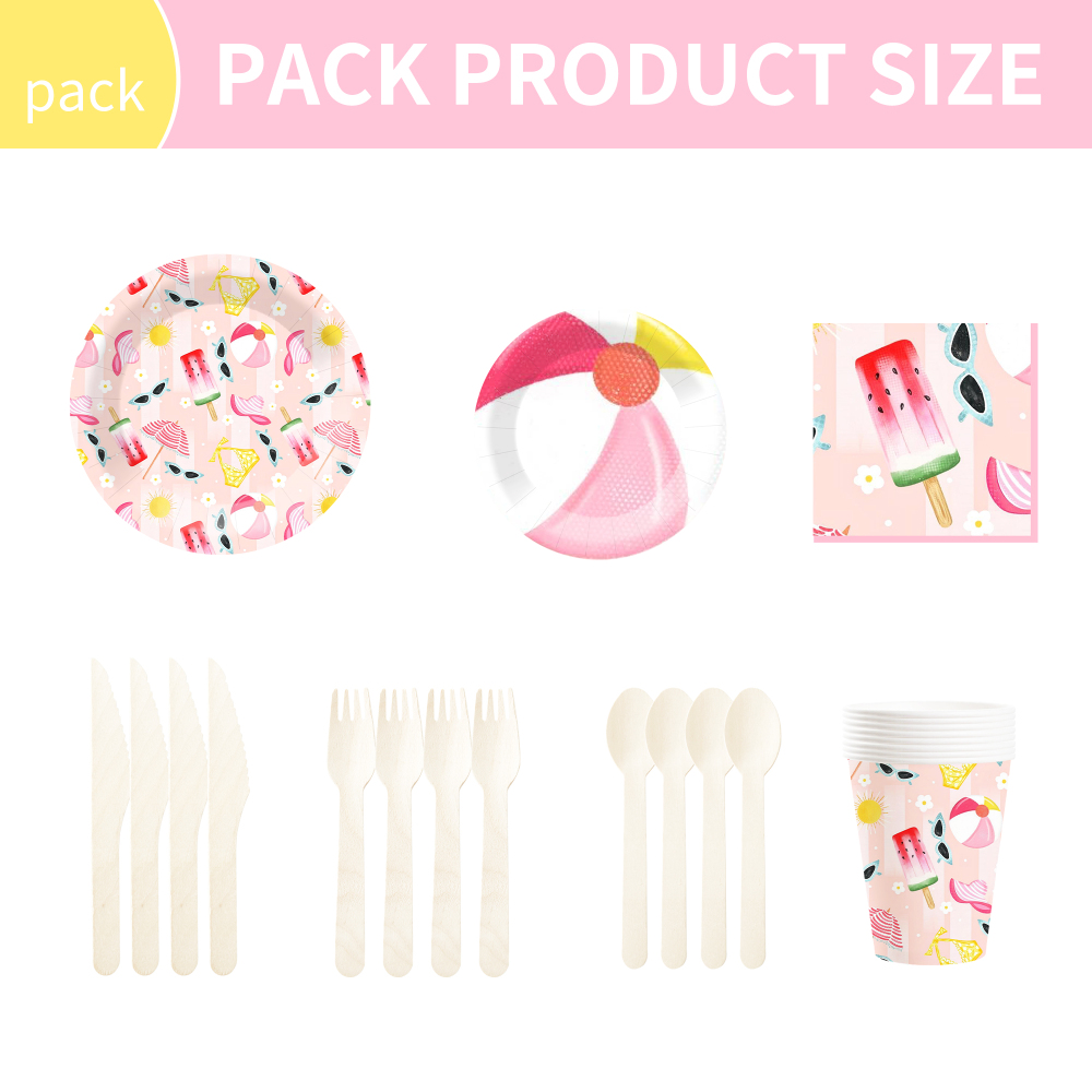 DAMAI New Customized Design Summer Theme Disposable Dessert Dinner Paper Plates Cups Napkin with Ice-cream Tableware Set
