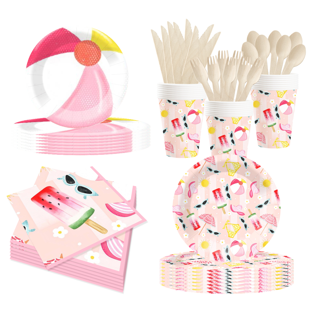 DAMAI New Customized Design Summer Theme Disposable Dessert Dinner Paper Plates Cups Napkin with Ice-cream Tableware Set