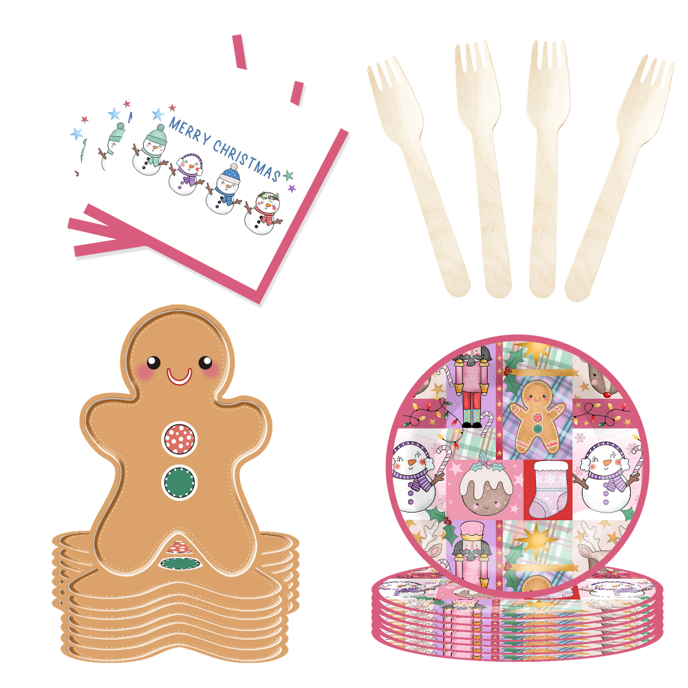 DAMAI New Gingerbread Man Paper Plate Themed Disposable Paper Plates and Cups for Christmas Party Supply