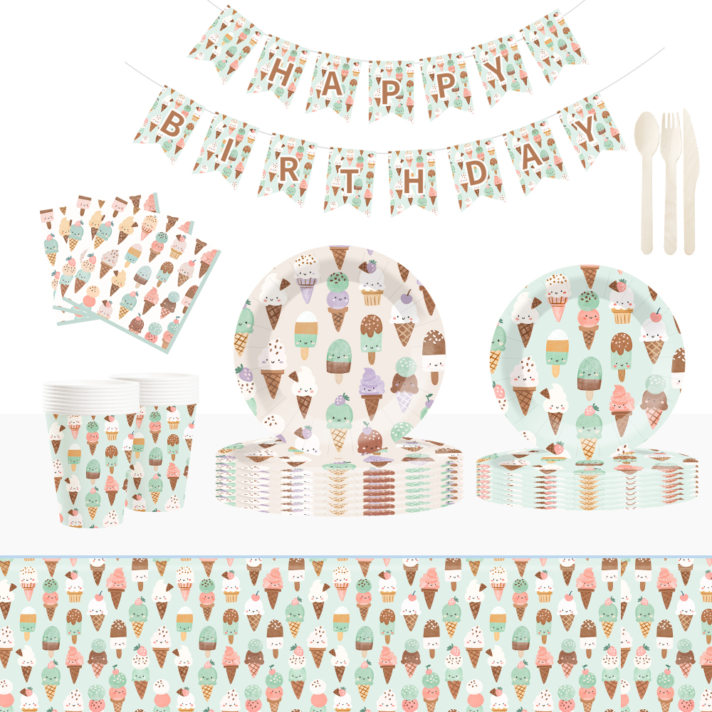 DAMAI Summer Theme Party Decoration Green  Disposable Party Paper Plates Cups Napkin Tableware Set for Kid Party