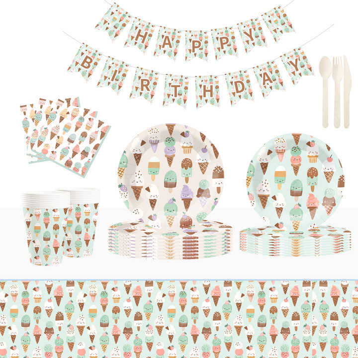 DAMAI Summer Theme Party Decoration Green  Disposable Party Paper Plates Cups Napkin Tableware Set for Kid Party