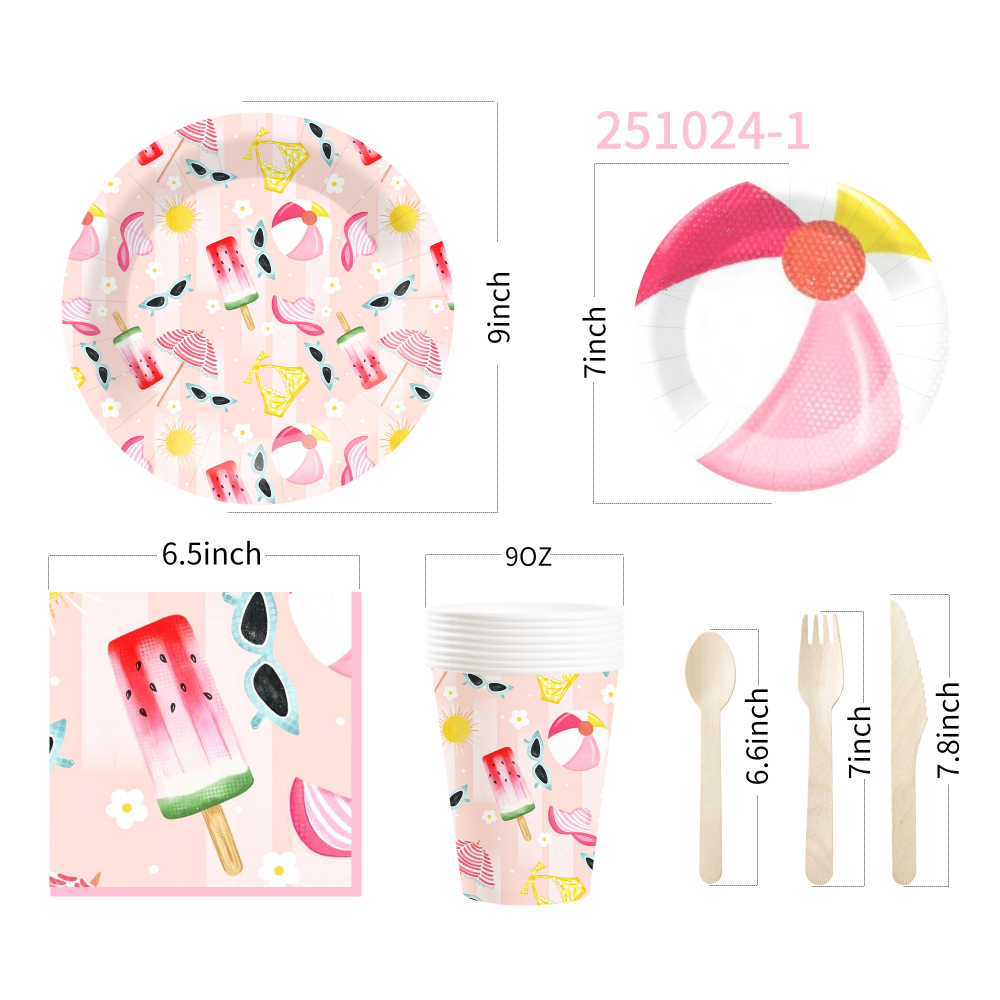 DAMAI New Customized Design Summer Theme Disposable Dessert Dinner Paper Plates Cups Napkin with Ice-cream Tableware Set