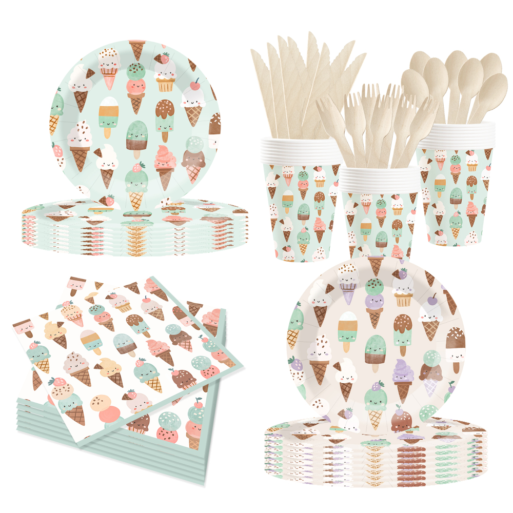 DAMAI Summer Theme Party Decoration Green  Disposable Party Paper Plates Cups Napkin Tableware Set for Kid Party