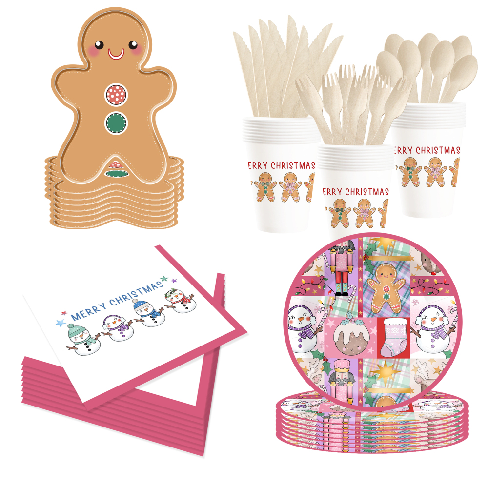 DAMAI New Gingerbread Man Paper Plate Themed Disposable Paper Plates and Cups for Christmas Party Supply