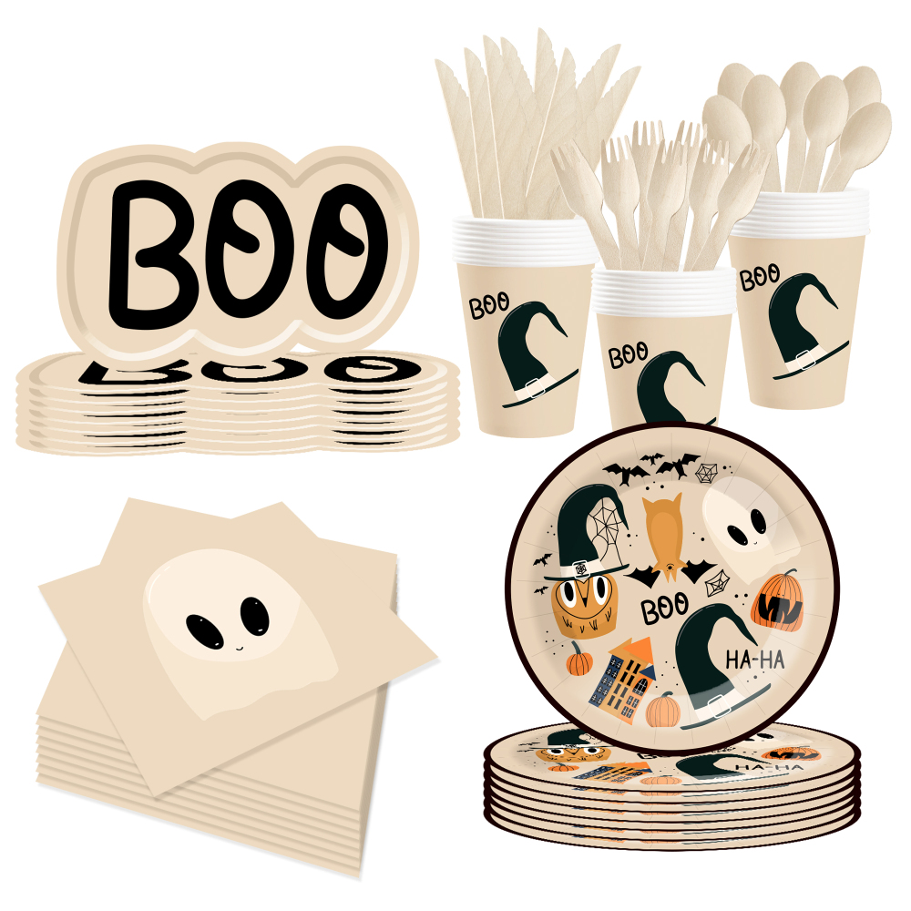 DAMAI Halloween Party Paper Plates Napkins Supplies Set Disposable Tableware Decorations Birthday Party Favors
