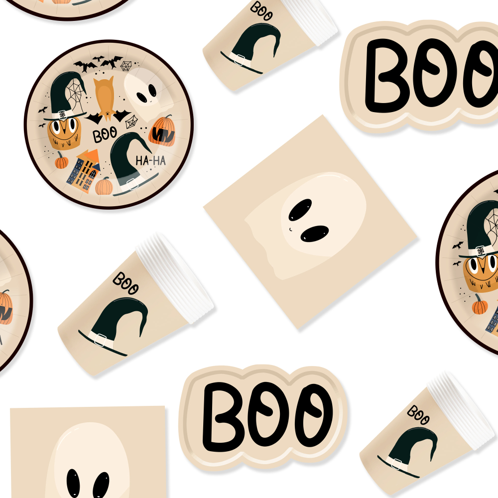 DAMAI Halloween Party Paper Plates Napkins Supplies Set Disposable Tableware Decorations Birthday Party Favors