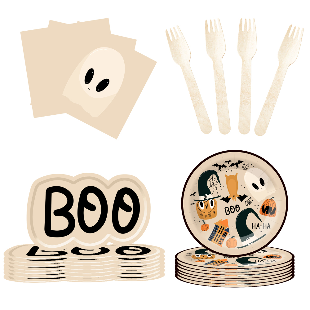 DAMAI Halloween Party Paper Plates Napkins Supplies Set Disposable Tableware Decorations Birthday Party Favors