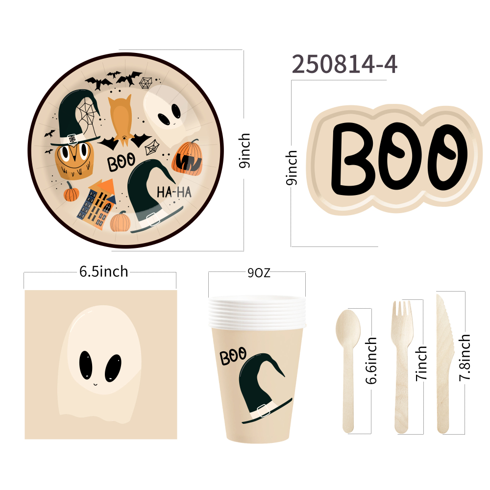 DAMAI Halloween Party Paper Plates Napkins Supplies Set Disposable Tableware Decorations Birthday Party Favors