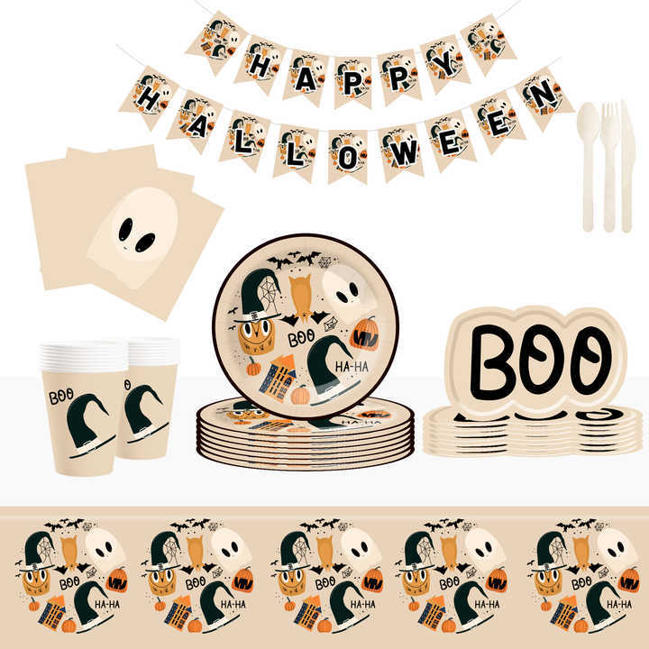 DAMAI Halloween Party Paper Plates Napkins Supplies Set Disposable Tableware Decorations Birthday Party Favors