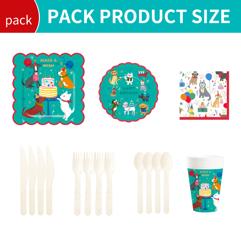 DAMAI Green Pet Theme Birthday Party Tableware Set Include Disposable Paper Plate and Cup for Pets Party Table Decorations