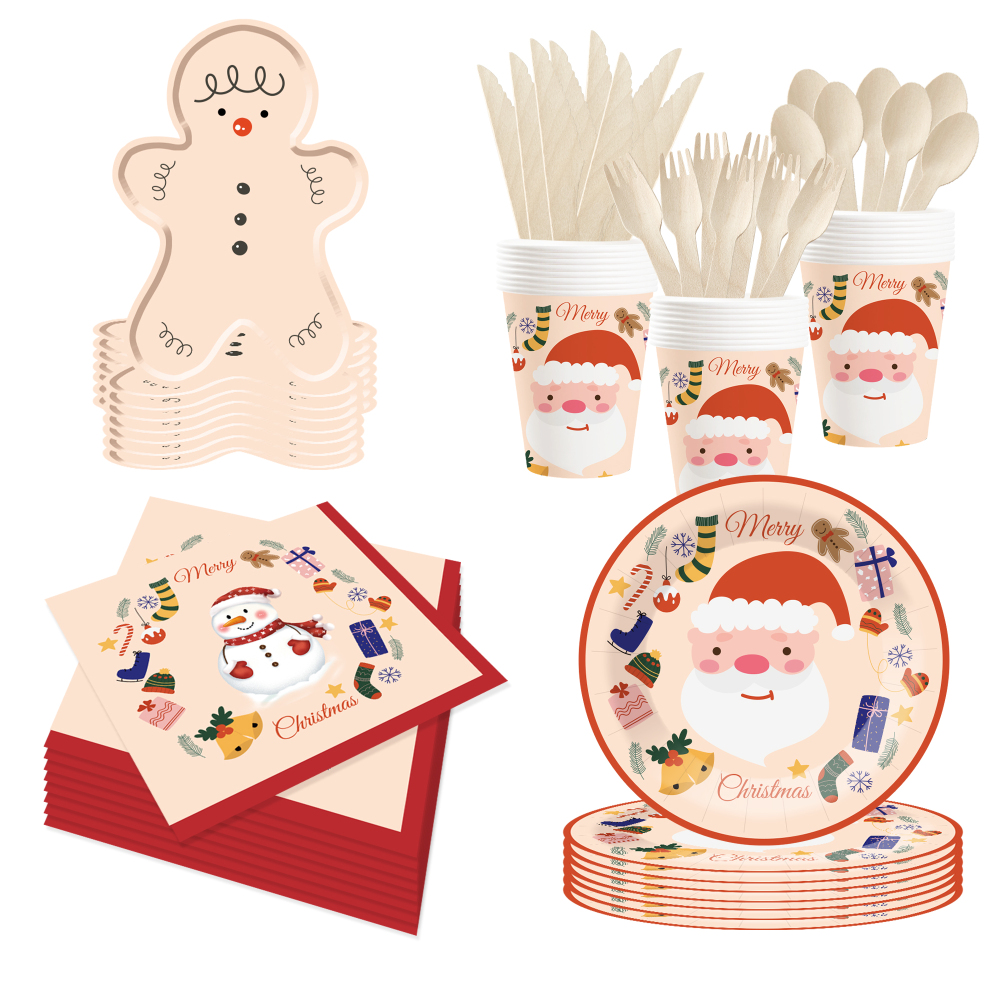 DAMAI Christmas Party Supplies Gingerbread Man Paper Plates Napkins Xmas Gnome Party Disposable Tableware Set Decorations