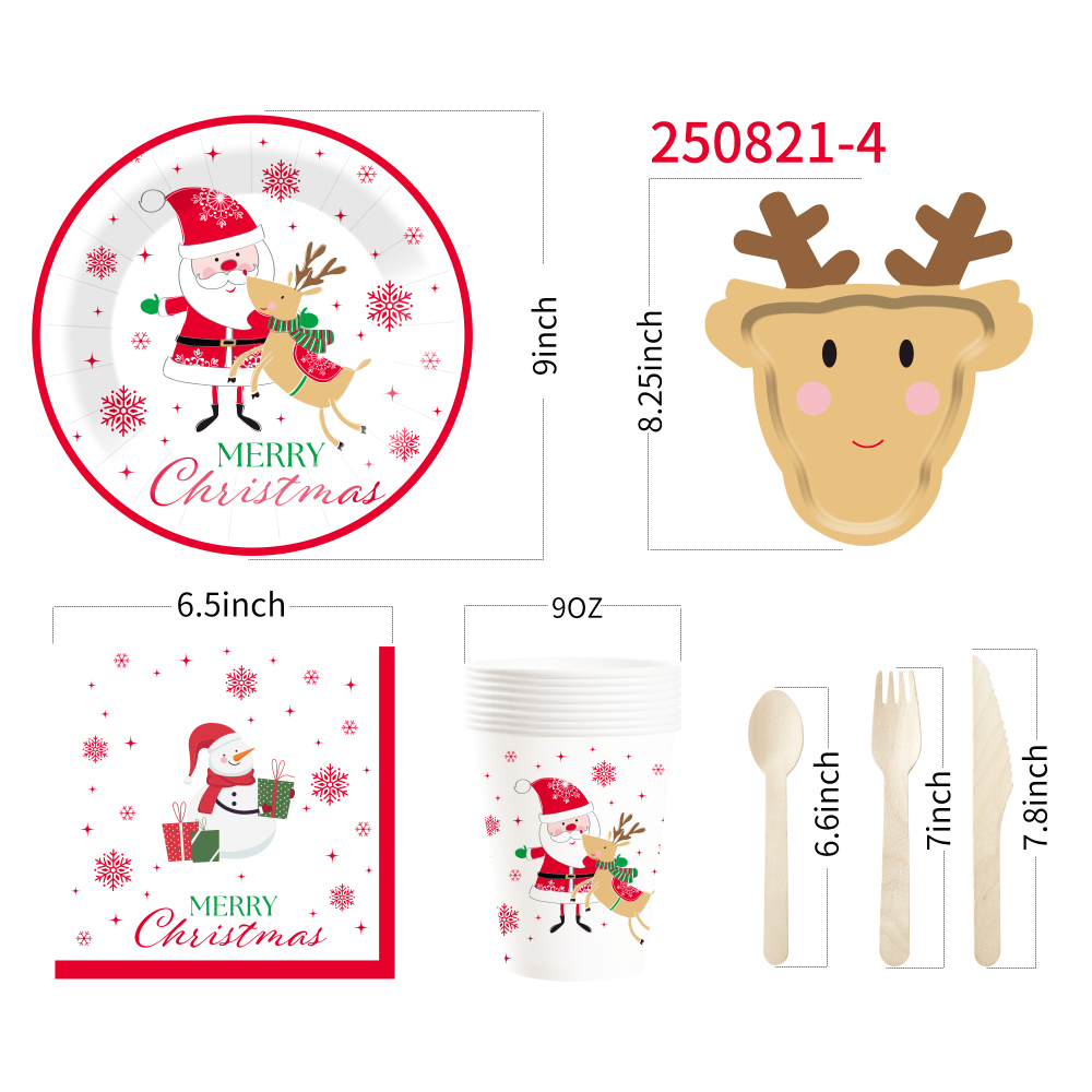 DAMAI Christmas Party Supplies Santa Claus and Reindeer Paper Plates Napkins Xmas Gnome Party Tableware Set Decorations