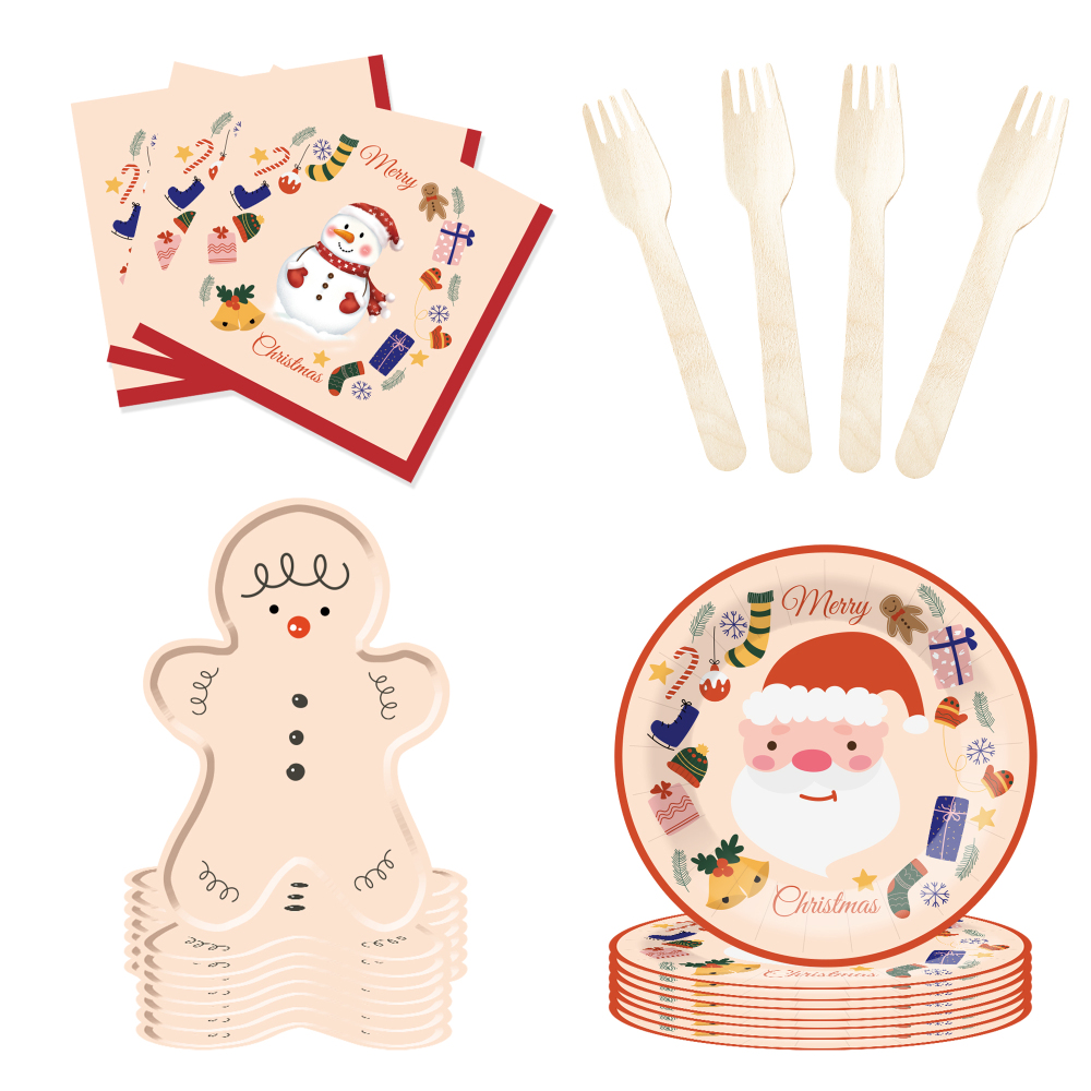 DAMAI Christmas Party Supplies Gingerbread Man Paper Plates Napkins Xmas Gnome Party Disposable Tableware Set Decorations
