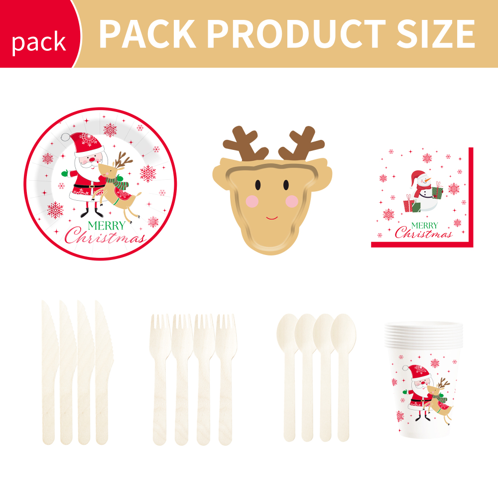 DAMAI Christmas Party Supplies Santa Claus and Reindeer Paper Plates Napkins Xmas Gnome Party Tableware Set Decorations
