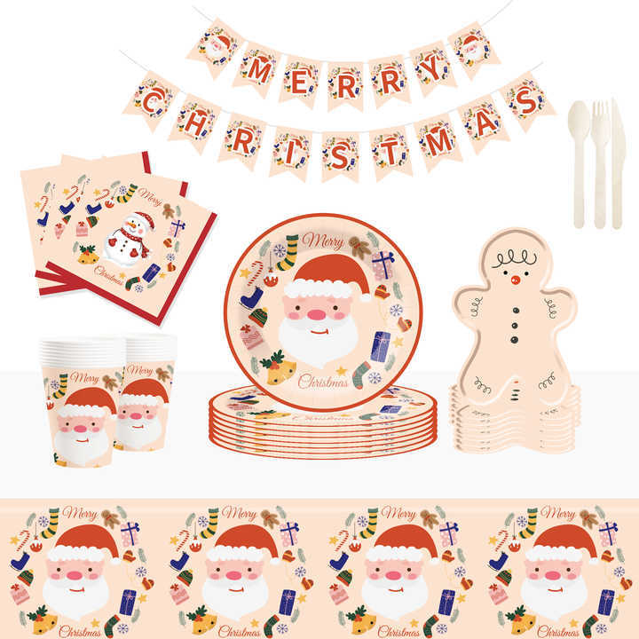 DAMAI Christmas Party Supplies Gingerbread Man Paper Plates Napkins Xmas Gnome Party Disposable Tableware Set Decorations