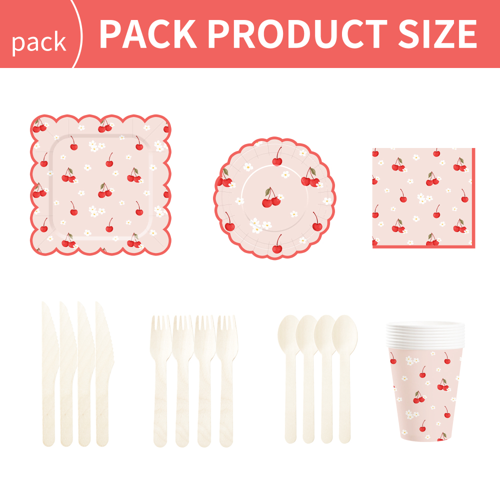 DAMAI New Customized Design Fruit Theme Pink Disposable Dessert Dinner Paper Plates Cups Napkin with Cherry Tableware Set