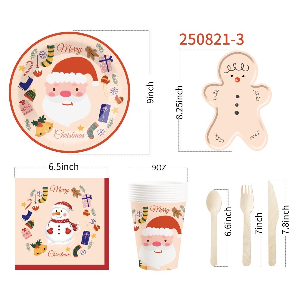DAMAI Christmas Party Supplies Gingerbread Man Paper Plates Napkins Xmas Gnome Party Disposable Tableware Set Decorations