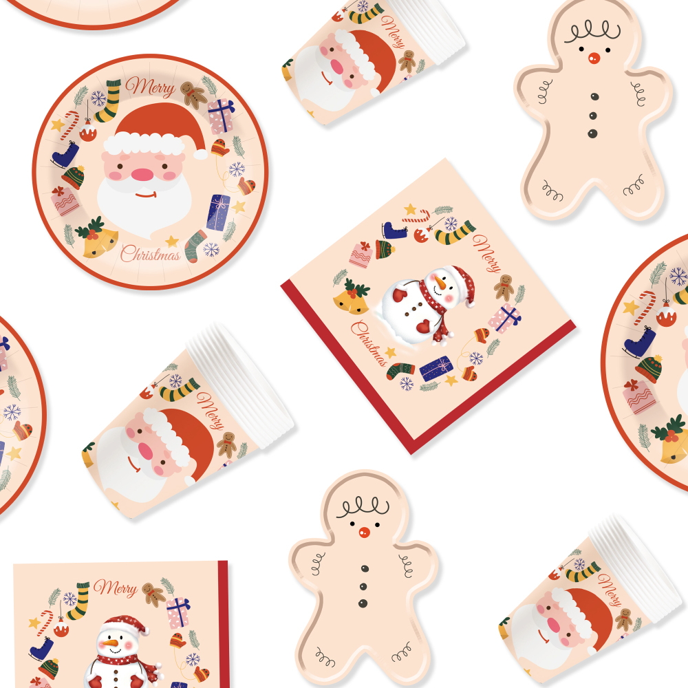DAMAI Christmas Party Supplies Gingerbread Man Paper Plates Napkins Xmas Gnome Party Disposable Tableware Set Decorations