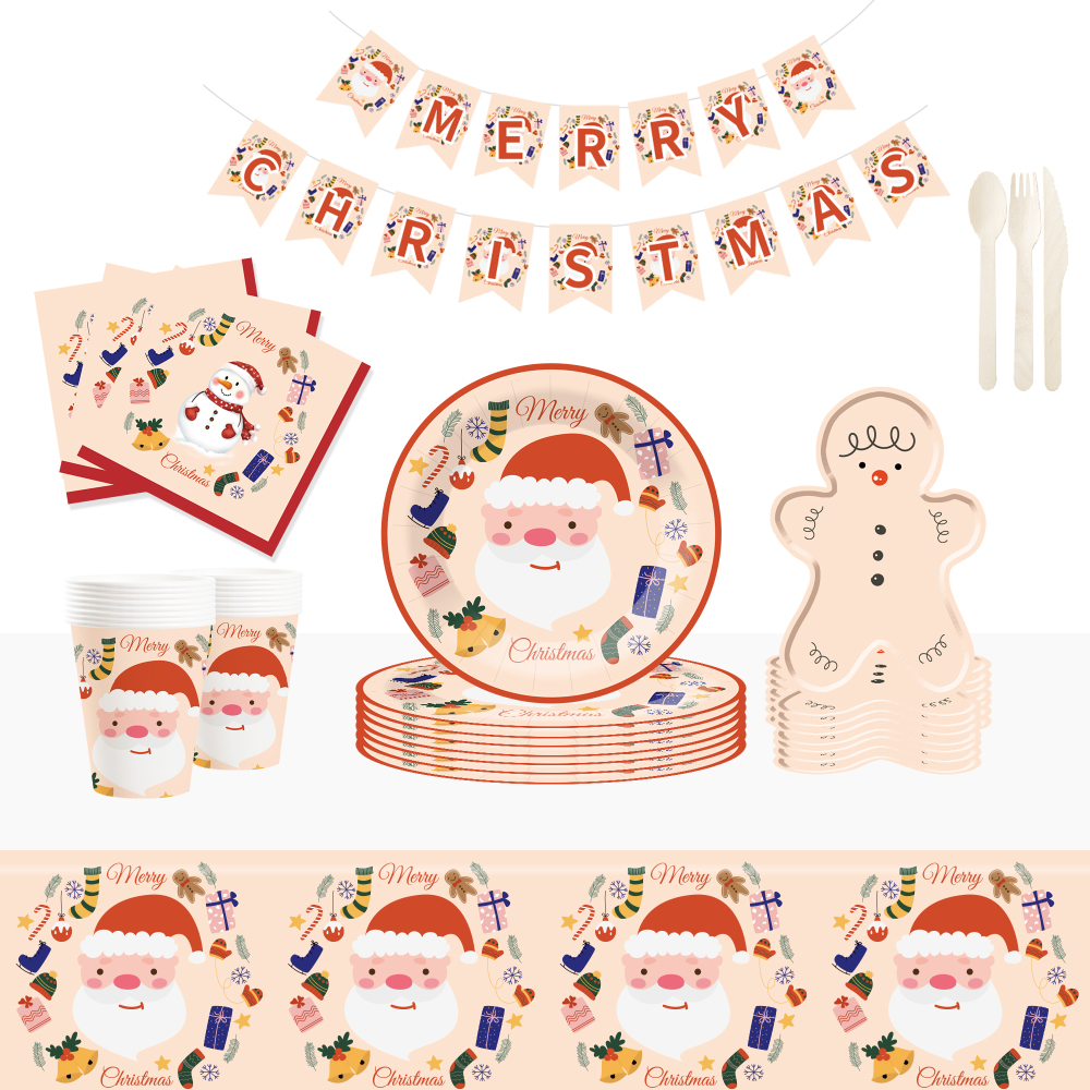 DAMAI Christmas Party Supplies Gingerbread Man Paper Plates Napkins Xmas Gnome Party Disposable Tableware Set Decorations