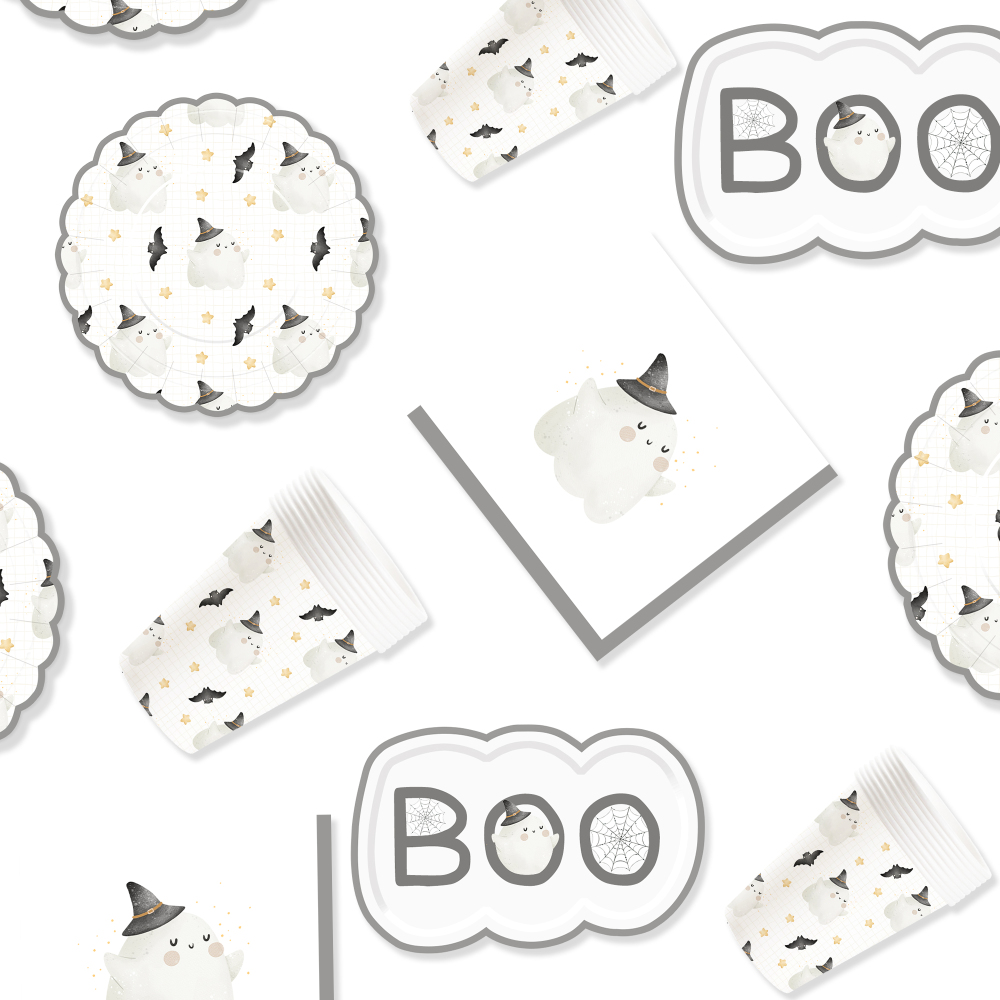 DAMAI Halloween Party Supplies Halloween Paper Plates Cups Napkins Party Disposable Tableware Set Birthday Favor for 8 Guests