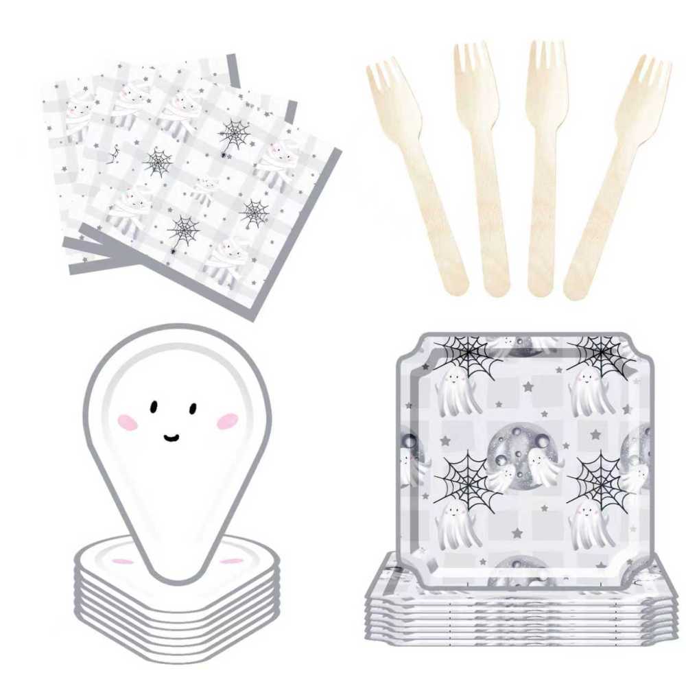 DAMAI Halloween Party Supplies Halloween Paper Plates Cups Napkins Party Disposable Tableware Set Birthday Favor for 8 Guests
