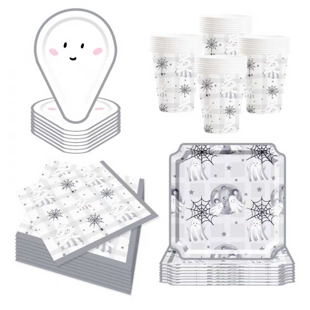 DAMAI Halloween Party Supplies Halloween Paper Plates Cups Napkins Party Disposable Tableware Set Birthday Favor for 8 Guests