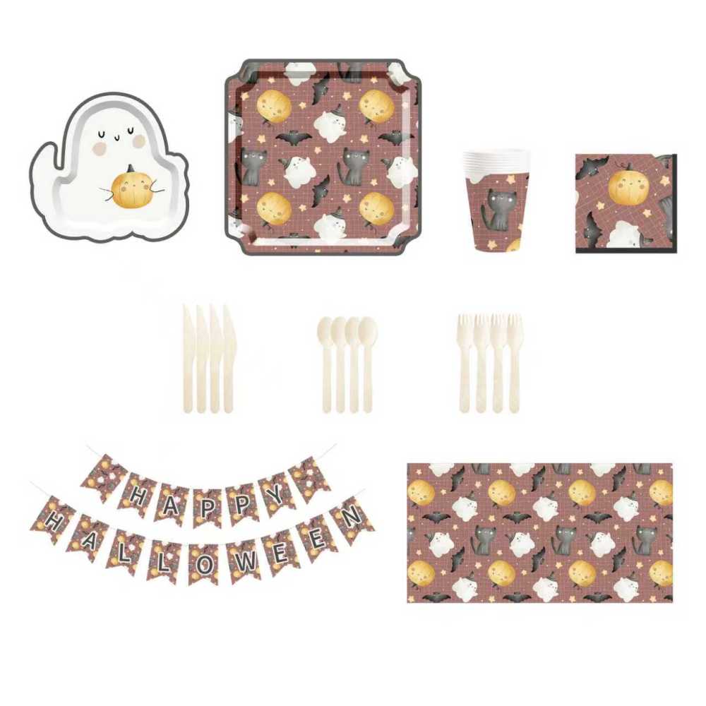 DAMAI Halloween Party Supplies Halloween Paper Plates Cups Napkins Party Disposable Tableware Set Birthday Favor for 8 Guests