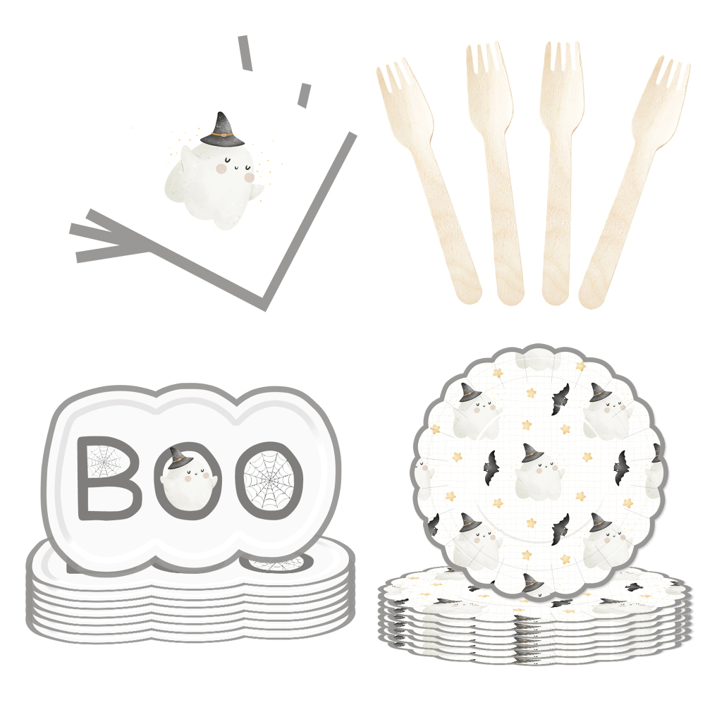 DAMAI Halloween Party Supplies Halloween Paper Plates Cups Napkins Party Disposable Tableware Set Birthday Favor for 8 Guests