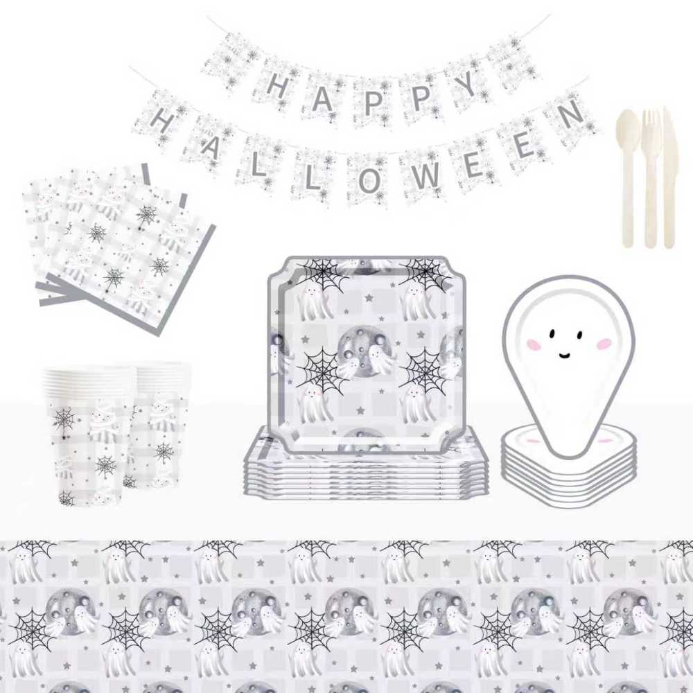 DAMAI Halloween Party Supplies Halloween Paper Plates Cups Napkins Party Disposable Tableware Set Birthday Favor for 8 Guests